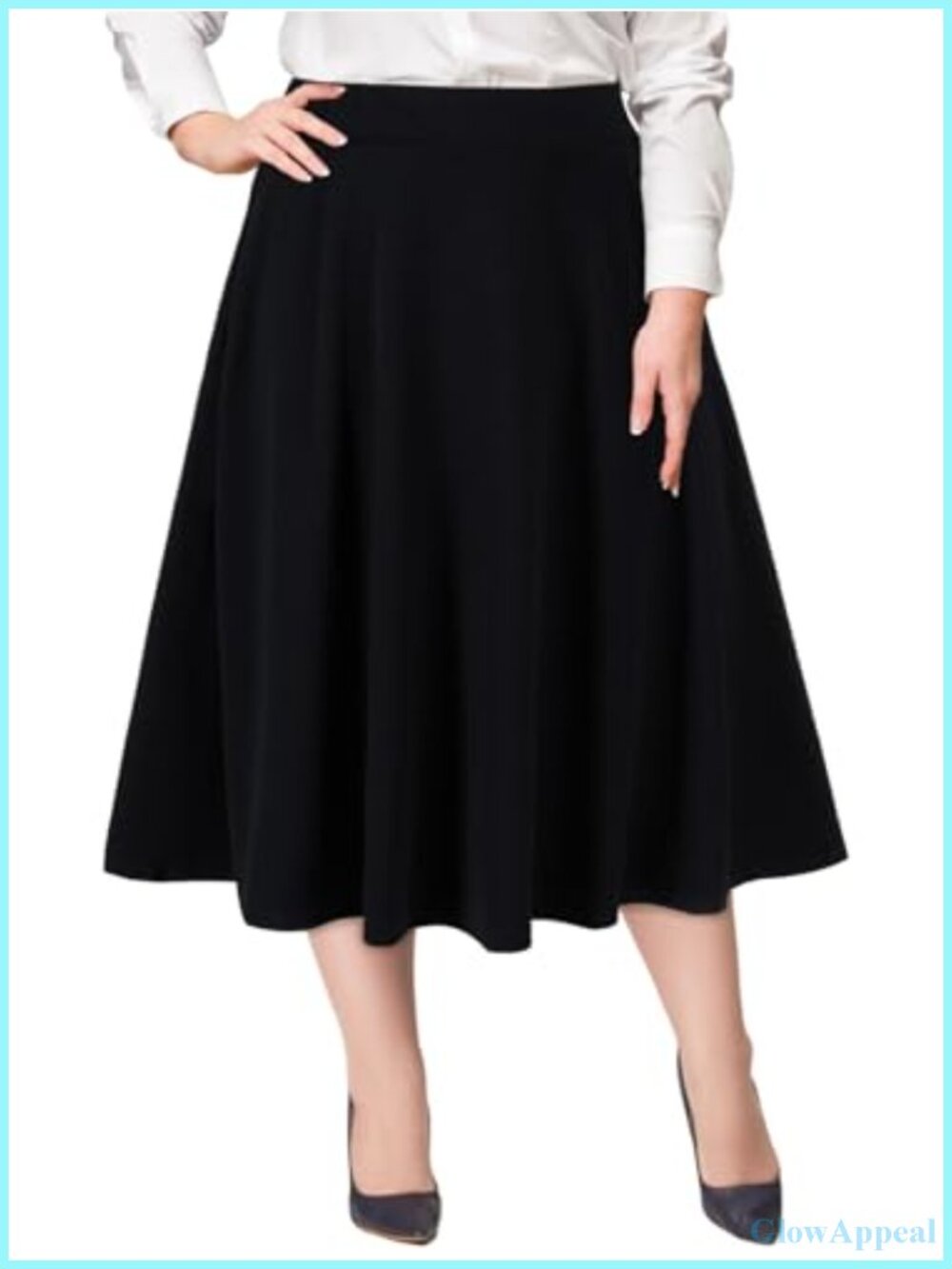 Plus Size A-Line Midi Skater Skirt with Pockets High Elastic Waist